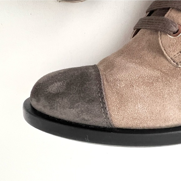 CHANEL | CC Cap Toe Suede Lace Up Short Ankle Boots Block Heel Beige EU 39.5 - Picture 12 of 16